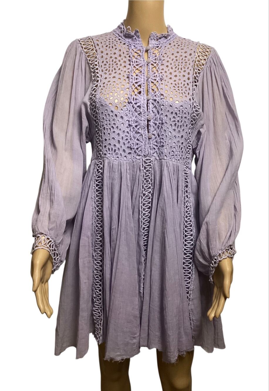 Free People FP ONE Karma Eyelet Lace Mini Dress Lavender Purple Size XS